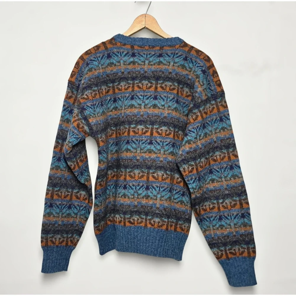 Northern‎ Isles 100% Shetland Wool Sweater Indigo Heather Grandpa Sweater Size L
